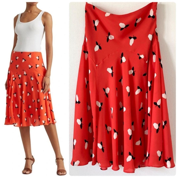 Ralph Lauren Coral Orange Breezy Georgette Midi Skirt with Floral Pattern - Picture 1 of 6